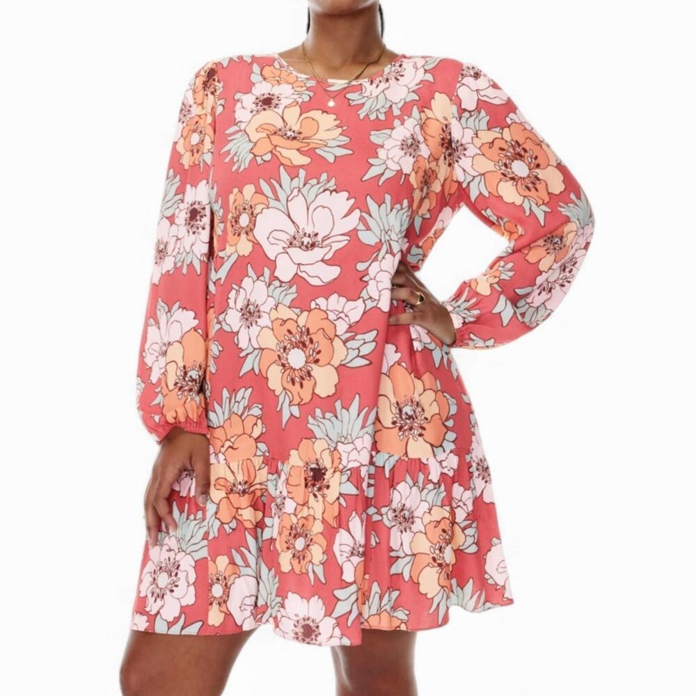 Wilfred Floral Long Sleeve Dress Coral XS Romantic Garden Party Coquette